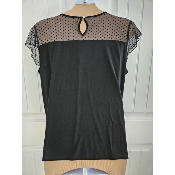 Anne Klein Plus Black Polka Dot Mesh Shoulder Flutter Sleeve Blouse Sz 1X - Picture 4 of 9